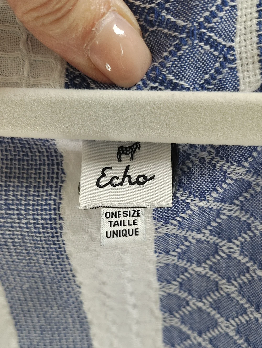 Echo Blue White Lightweight Cotton Open Front Kimono Jacket OS